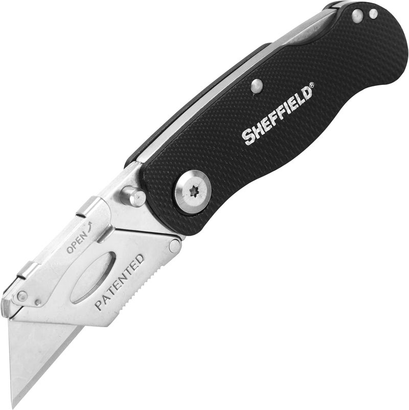 Sheffield Folding Utility Knife, Accepts Standard Utility Knife Blades, Box Cutter Aluminum Handle, Razor Blades Included, For Home, Office, Trades, and Warehouse - Image 1